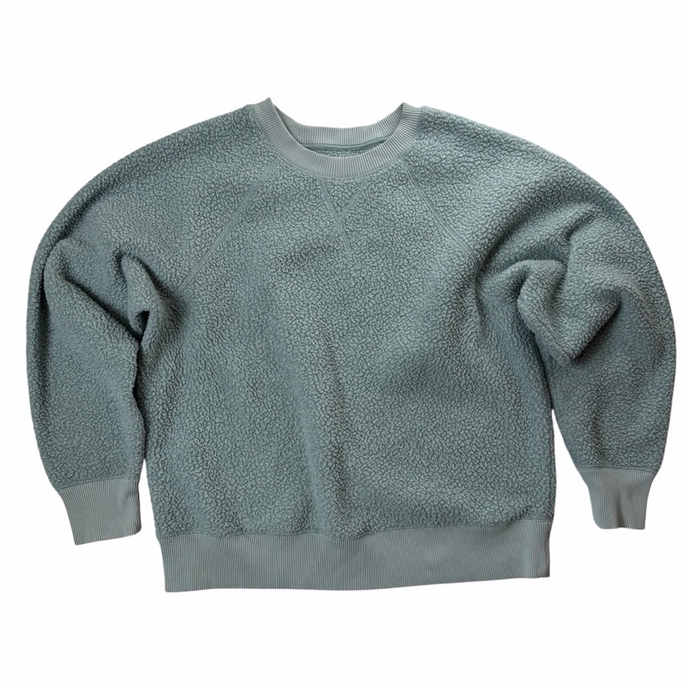 Everlane ReNew Teddy Fleece Sweatshirt Sage Green Crewneck Pullover Size Large